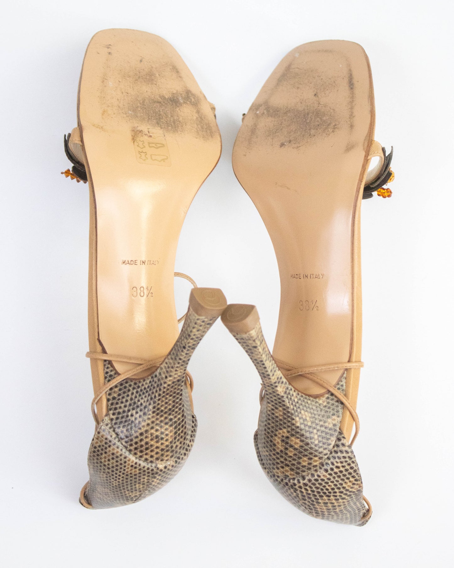 Vintage Rene Caovilla Green Leaf Vine Ankle Wrap Sandals / 38.5 (US 8.5)
