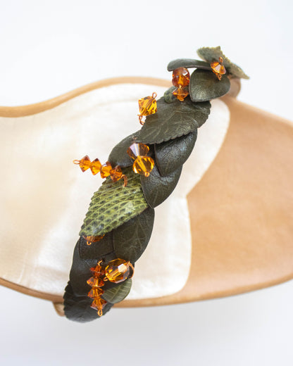 Vintage Rene Caovilla Green Leaf Vine Ankle Wrap Sandals / 38.5 (US 8.5)