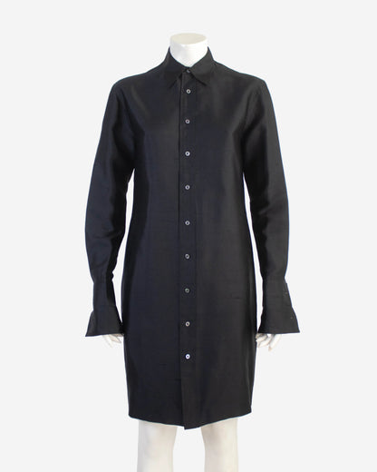 Vintage S/S 1996 Ralph Lauren Collection Black Raw Silk Shirt Dress / S