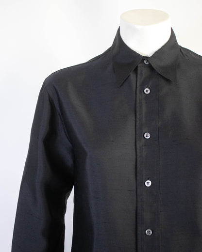 Vintage S/S 1996 Ralph Lauren Collection Black Raw Silk Shirt Dress / S