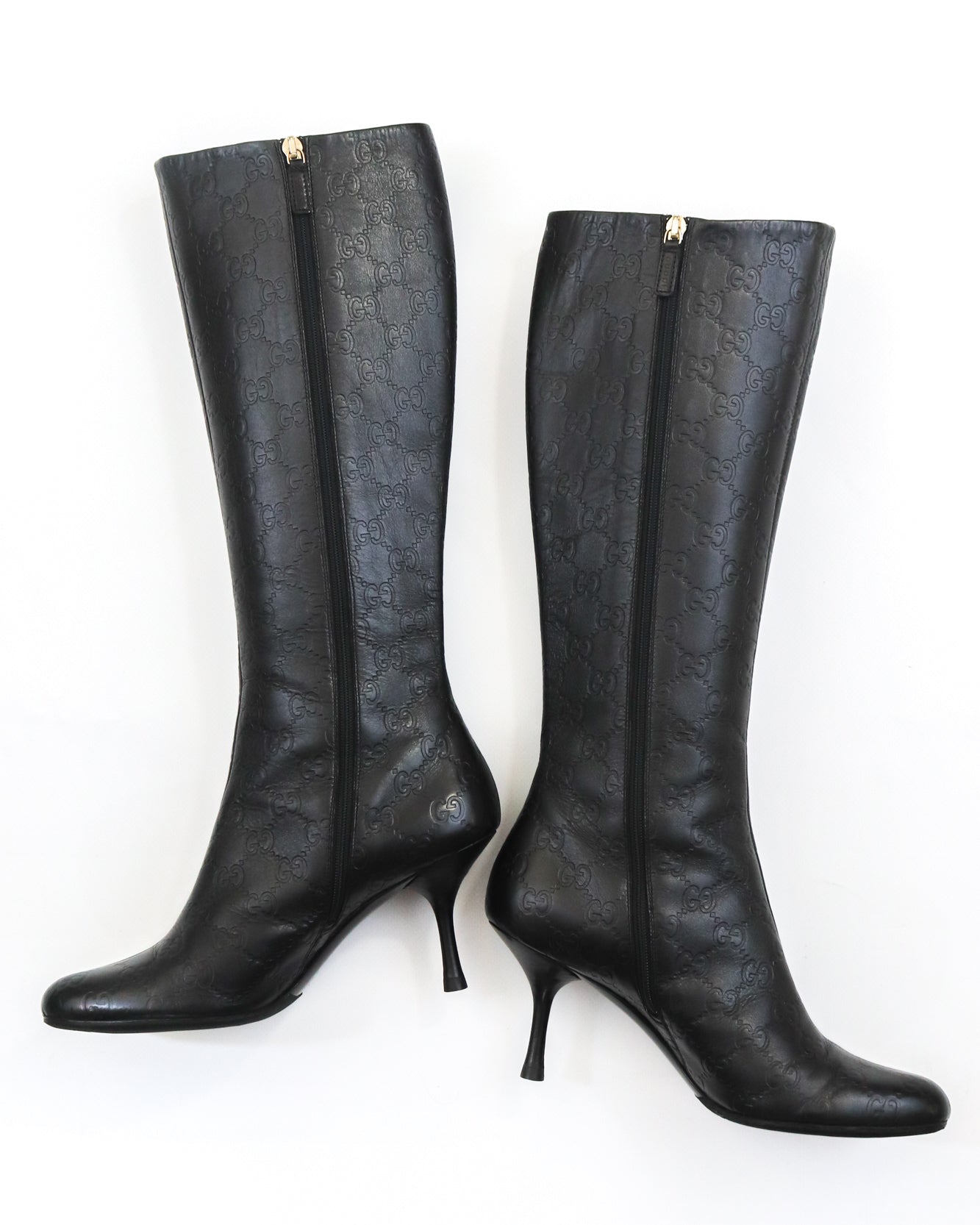 Vintage Gucci by Tom Ford Black Guccissima Monogram Leather Boots / 37 (US 7)