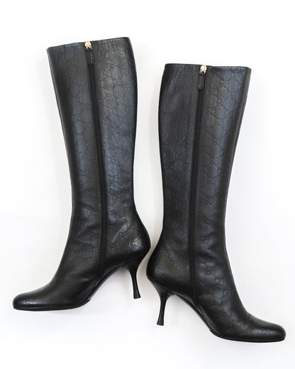 Vintage Gucci by Tom Ford Black Guccissima Monogram Leather Boots / 37 (US 7)