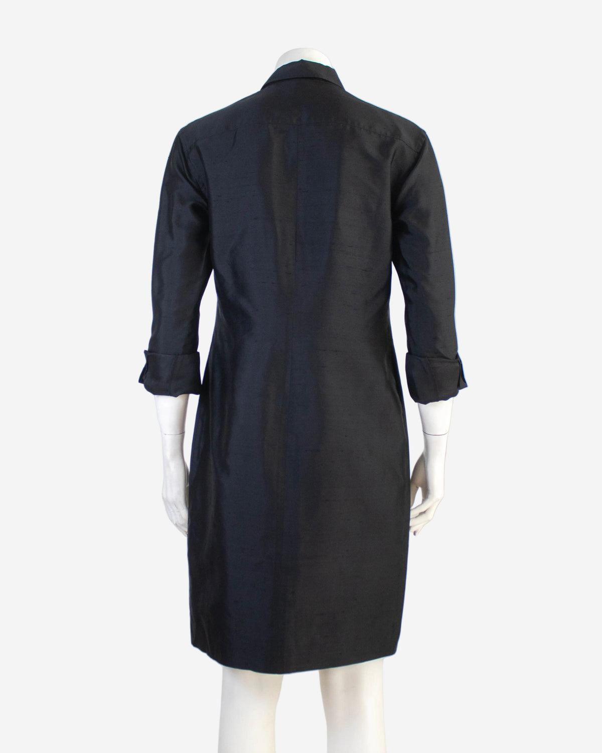 Vintage S/S 1996 Ralph Lauren Collection Black Raw Silk Shirt Dress / S