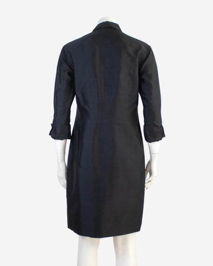 Vintage S/S 1996 Ralph Lauren Collection Black Raw Silk Shirt Dress / S