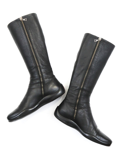 Vintage Prada Linea Rossa Leather Moto Boots / 36.5-37 (US 6.5-7)