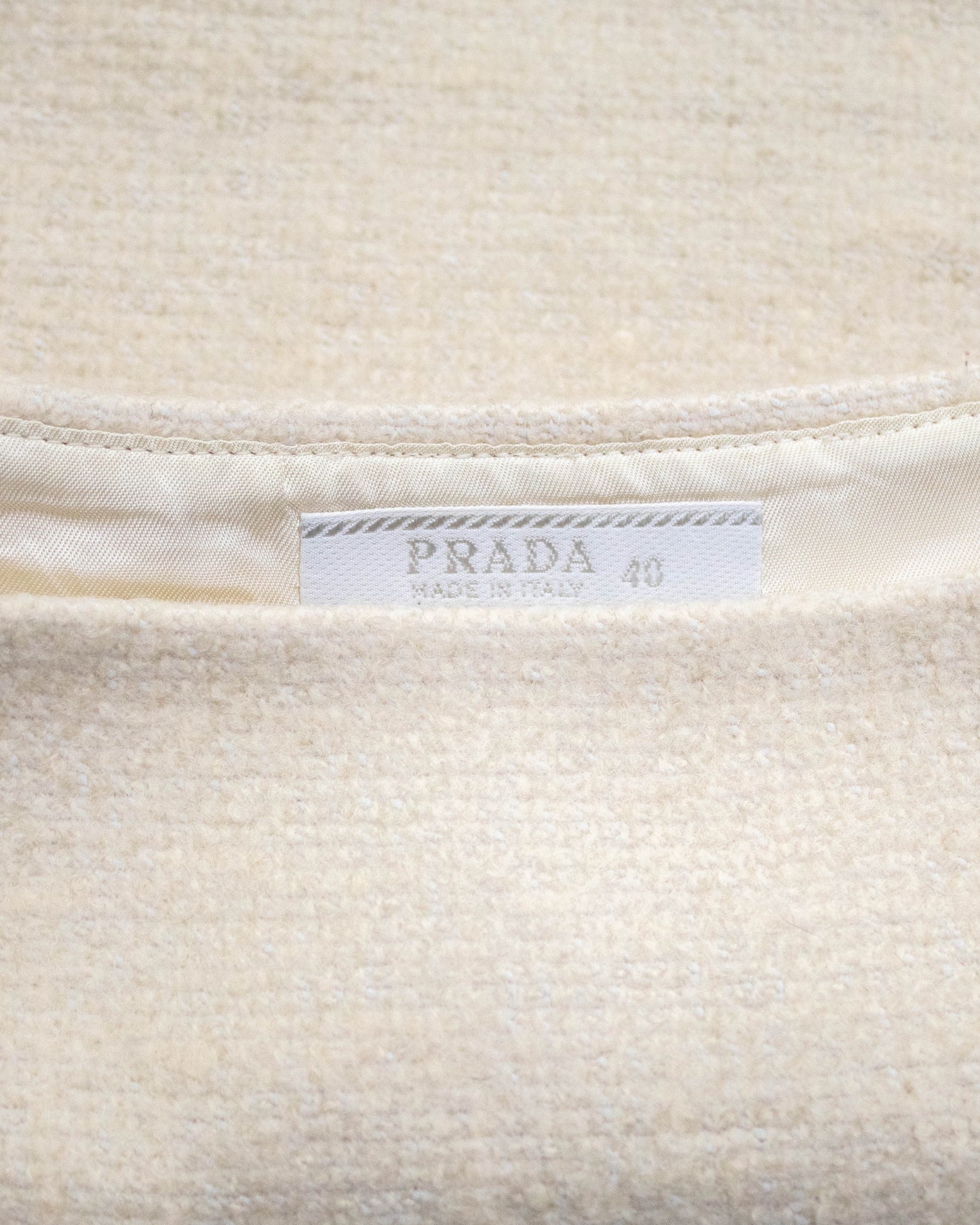 Vintage F/W 1998 Prada Ivory Wool Nylon Creased Top And Skirt Set / IT 40 (XS-S)