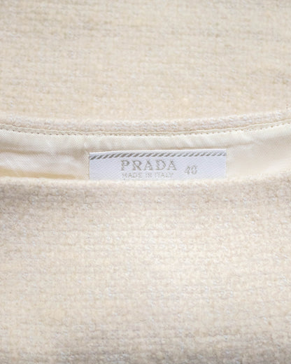 Vintage F/W 1998 Prada Ivory Wool Nylon Creased Top And Skirt Set / IT 40 (XS-S)