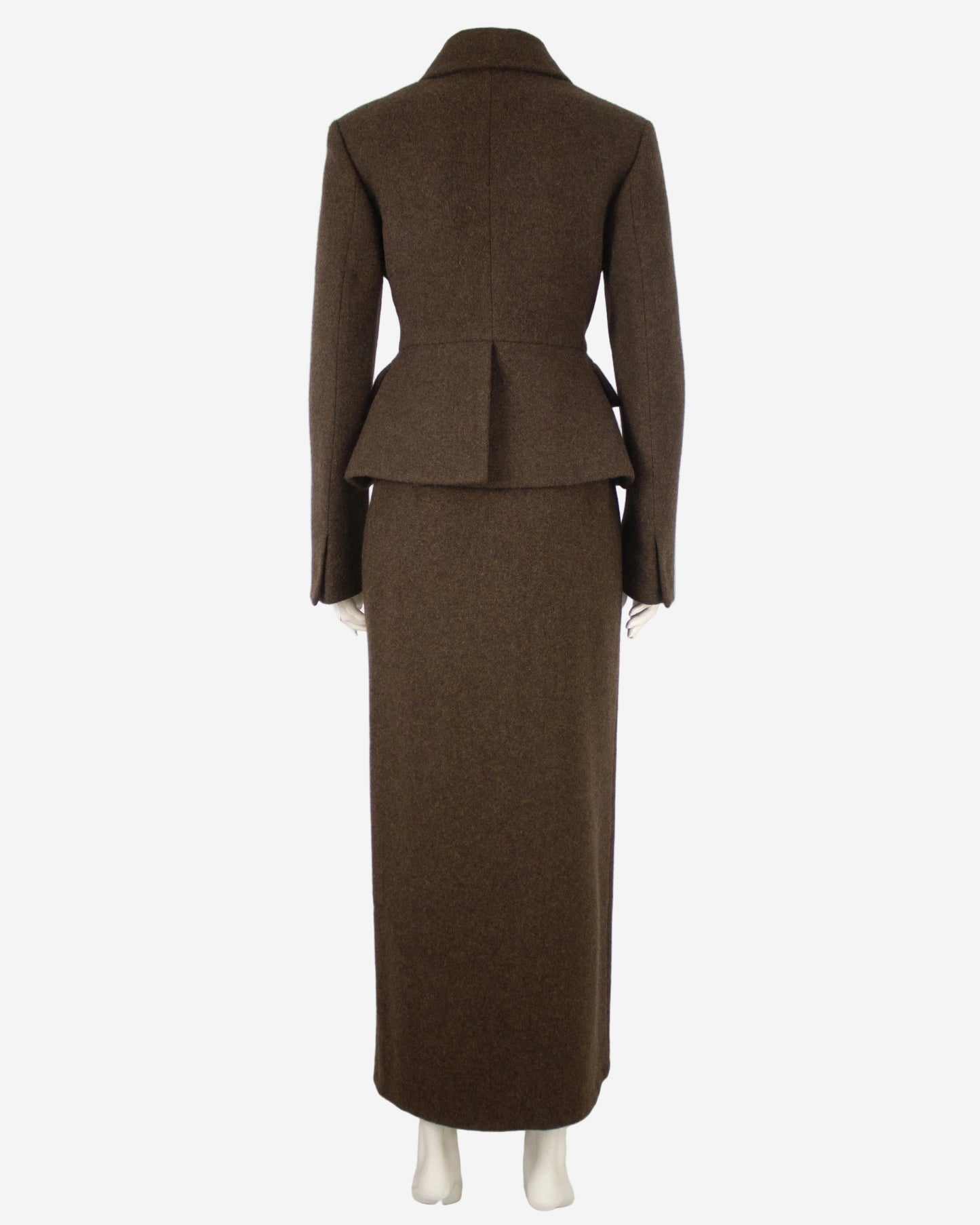 Miu Miu F/W 2020 Brown Shetland Wool Runway Skirt Suit / XS