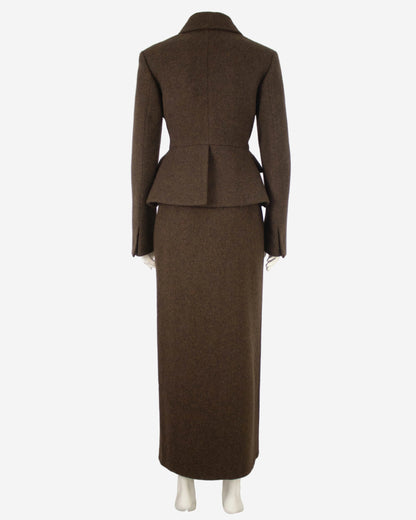 Miu Miu F/W 2020 Brown Shetland Wool Runway Skirt Suit / XS