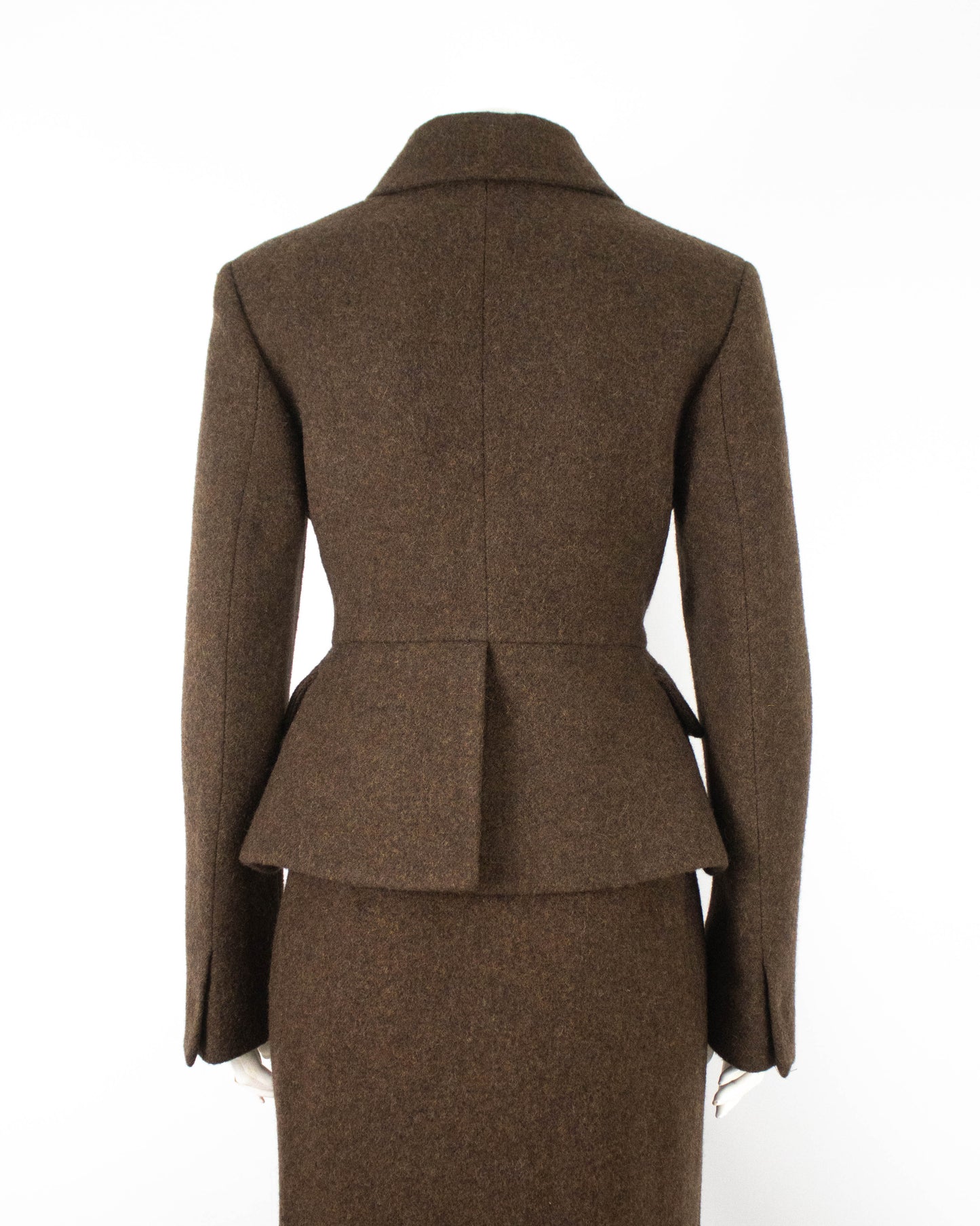 Miu Miu F/W 2020 Brown Shetland Wool Runway Skirt Suit / XS