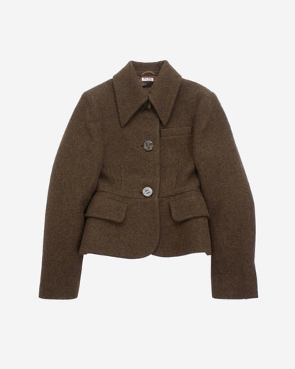 Miu Miu F/W 2020 Brown Shetland Wool Runway Skirt Suit / XS