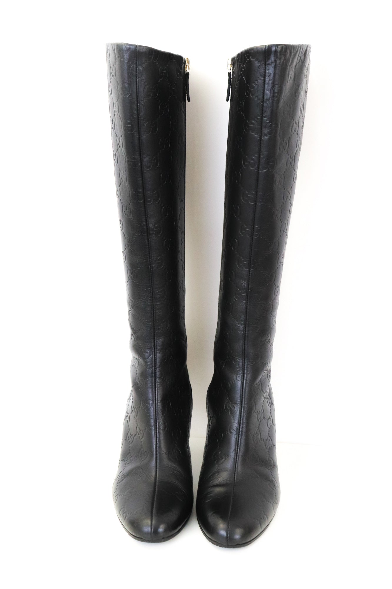 Vintage Gucci by Tom Ford Black Guccissima Monogram Leather Boots / 37 (US 7)