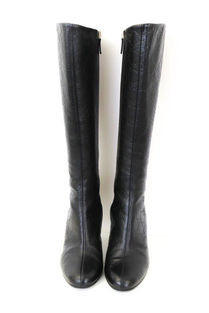 Vintage Gucci by Tom Ford Black Guccissima Monogram Leather Boots / 37 (US 7)