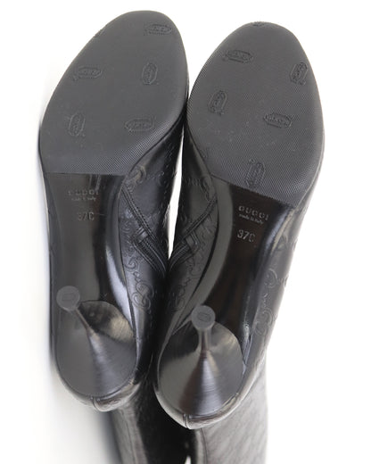 Vintage Gucci by Tom Ford Black Guccissima Monogram Leather Boots / 37 (US 7)
