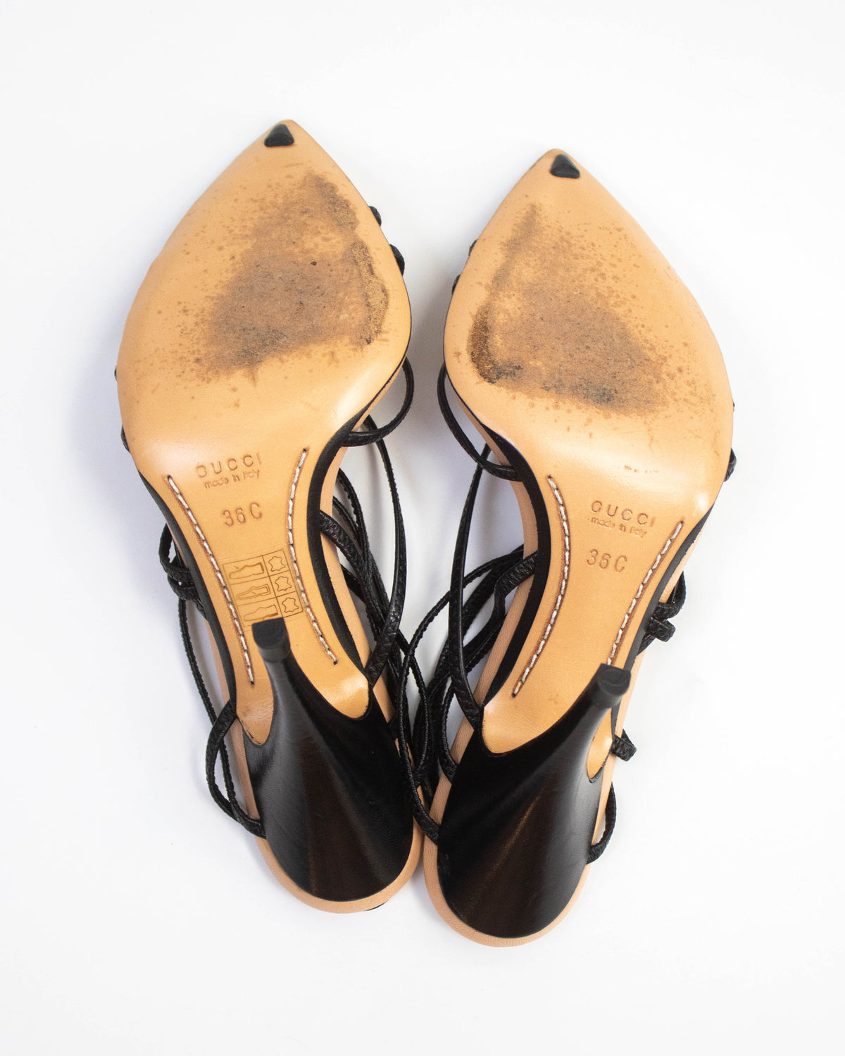 Vintage S/S 2003 Gucci Black Strappy Pointed Toe Heels / 36 (US 6)