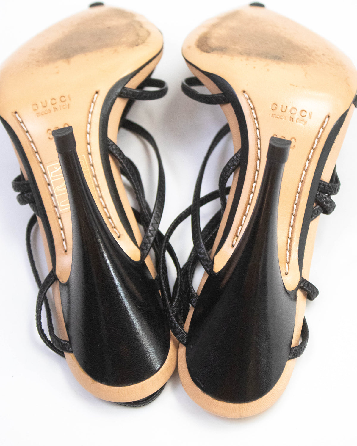 Vintage S/S 2003 Gucci Black Strappy Pointed Toe Heels / 36 (US 6)