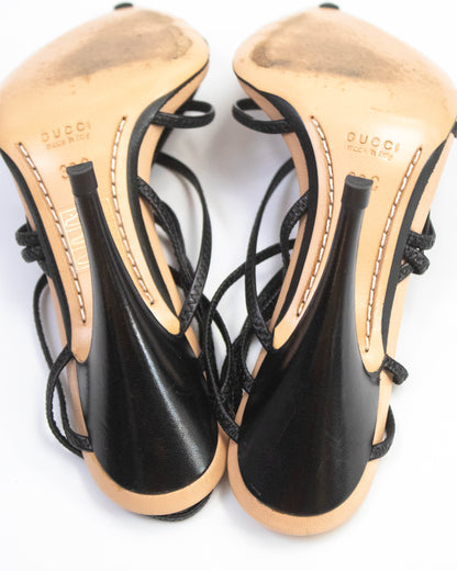 Vintage S/S 2003 Gucci Black Strappy Pointed Toe Heels / 36 (US 6)