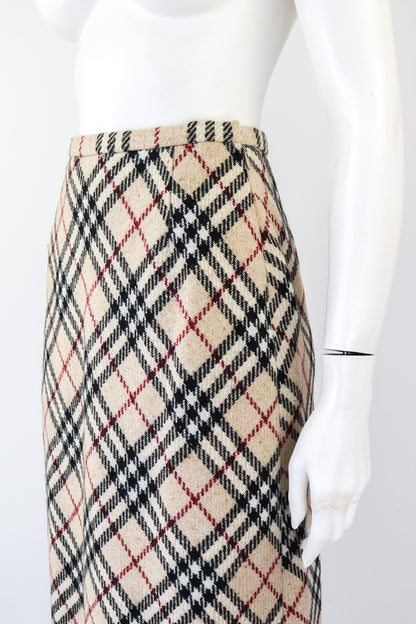 Vintage 1990s Burberry Blue Label Burberrys Classic Wool Nova Check Long Skirt / XS