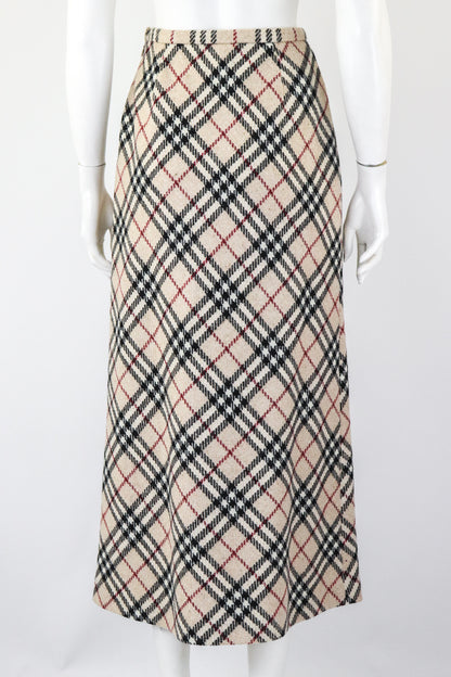 Vintage 1990s Burberry Blue Label Burberrys Classic Wool Nova Check Long Skirt / XS