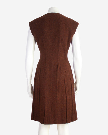 Vintage F/W 2009 Prada Terracotta Brown Wool Runway Dress / IT 38 (XS)