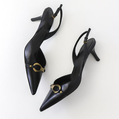 Vintage Gucci by Tom Ford Black Leather Slingback Heels Metal Horsebit Logo / 35.5 (36)