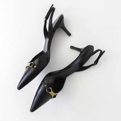 Vintage Gucci by Tom Ford Black Leather Slingback Heels Metal Horsebit Logo / 35.5 (36)