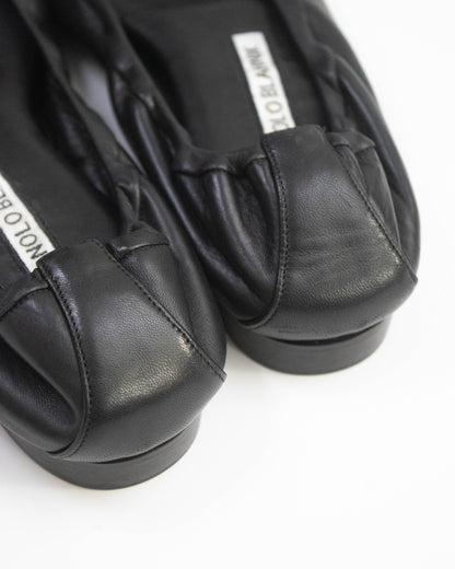 Manolo Blahnik Tobaly Black Soft Leather Ballet Flats / 35 (US 5)