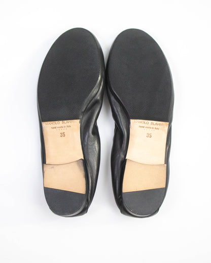 Manolo Blahnik Tobaly Black Soft Leather Ballet Flats / 35 (US 5)