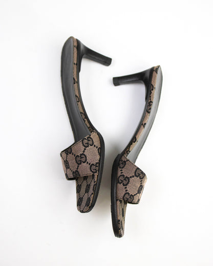 Vintage Gucci Monogram Canvas Square Toe Mule Heels / 36 (US 6)