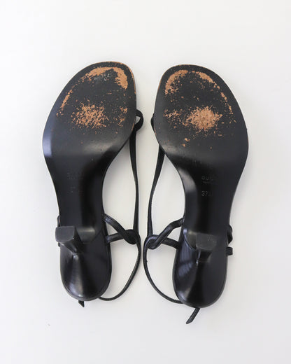 Vintage Gucci by Tom Ford Black Leather Sandals Braided Detail / 37.5 ( US 7.5)