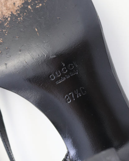 Vintage Gucci by Tom Ford Black Leather Sandals Braided Detail / 37.5 ( US 7.5)