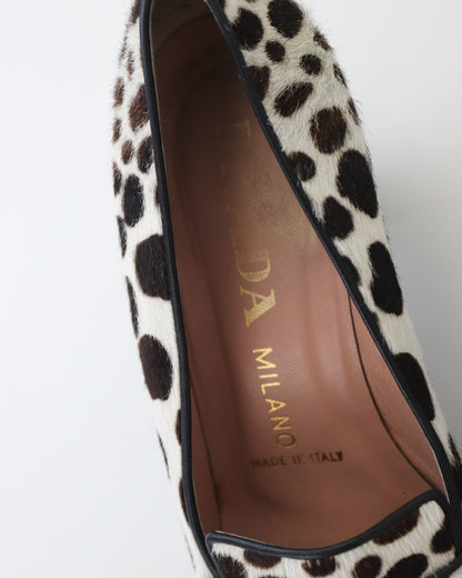 Vintage F/W 1995 Prada Dalmatian Pony Hair Loafers As seen on Carolyn Bessette Kennedy