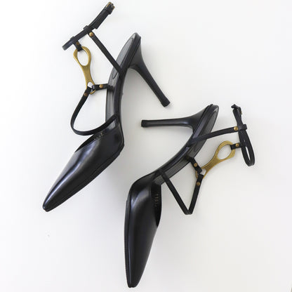 Vintage Gucci by Tom Ford Black Leather Metal Horsebit Detail Heels / 36.5 (US 6.5)