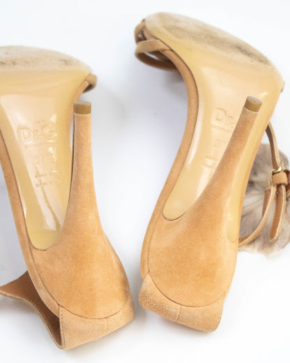 Vintage Dolce&Gabbana D&G Beige Butterfly Ankle Strap Heels / 37.5 (US 7.5)