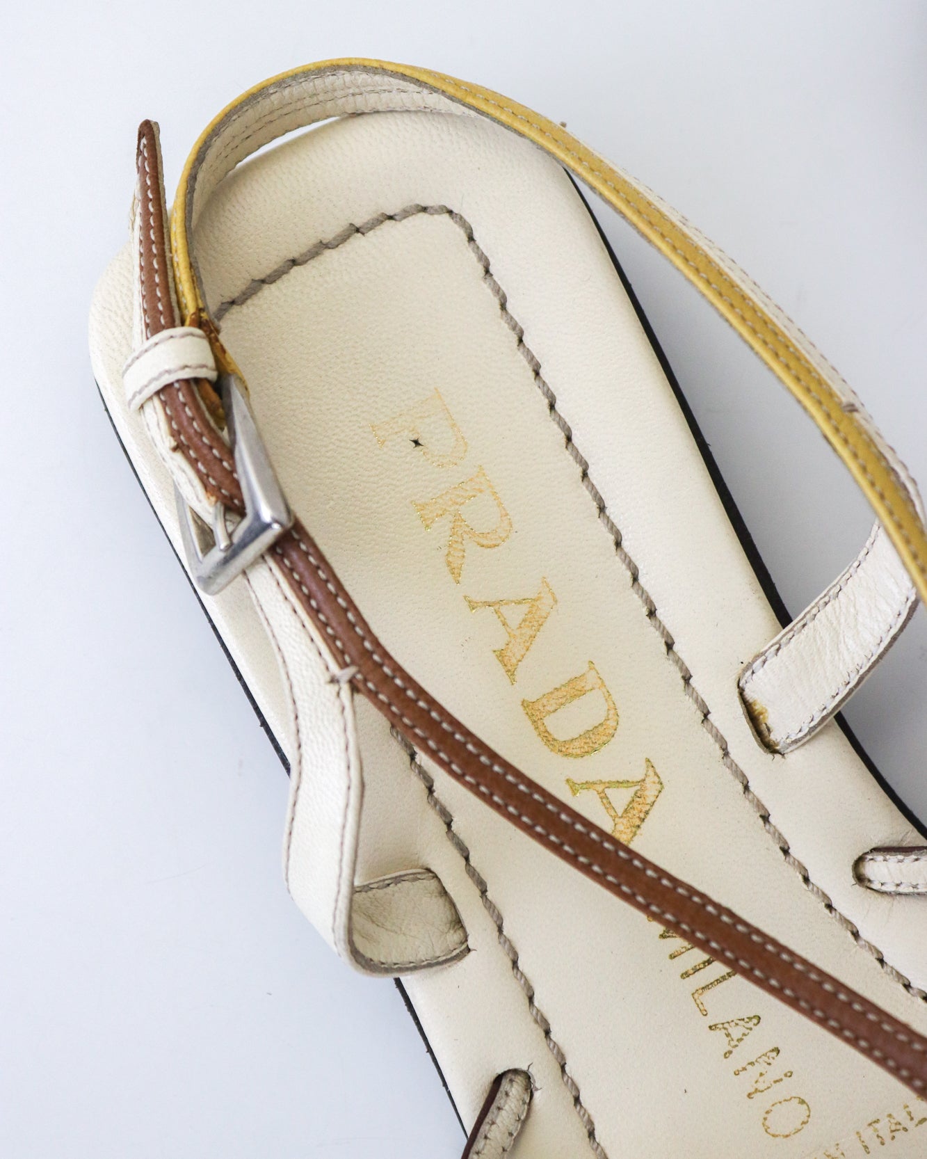 Vintage Prada Leather Flat Sandals As seen on Carolyn Bessette Kennedy / 34.5 (US 4.5)