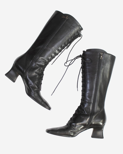 Vintage F/W 2001 Prada Black Lace Up Victorian Boots / 36.5 (US 6.5)