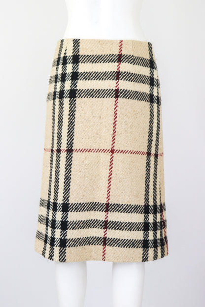 Vintage F/W 2000 Burberry Classic Giant Nova Check Thick Textured Wool Midi Skirt / S