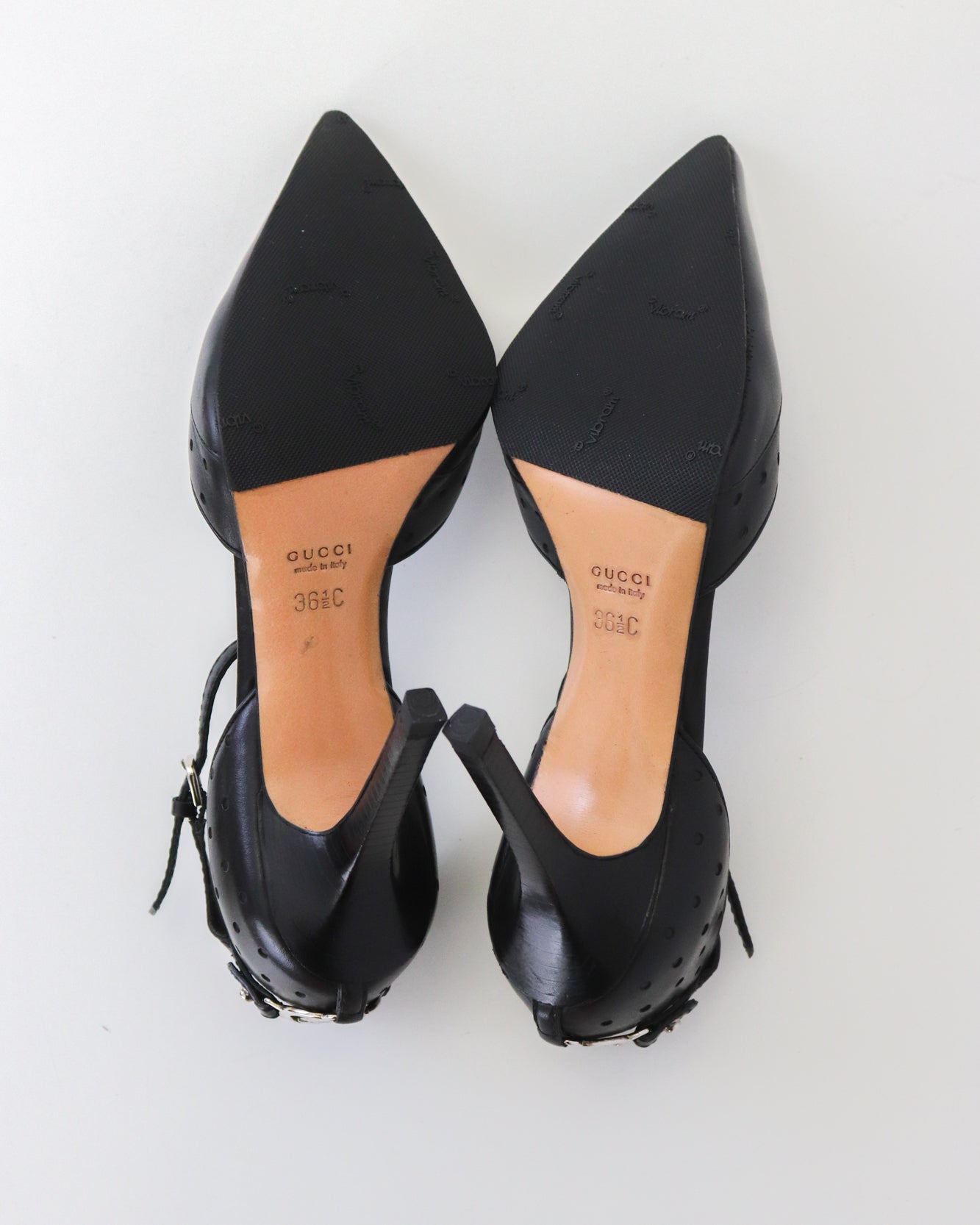 Vintage Gucci Black Leather GG Interlocking Logo Mary Jane Pumps / 36.5 (US 6.5)