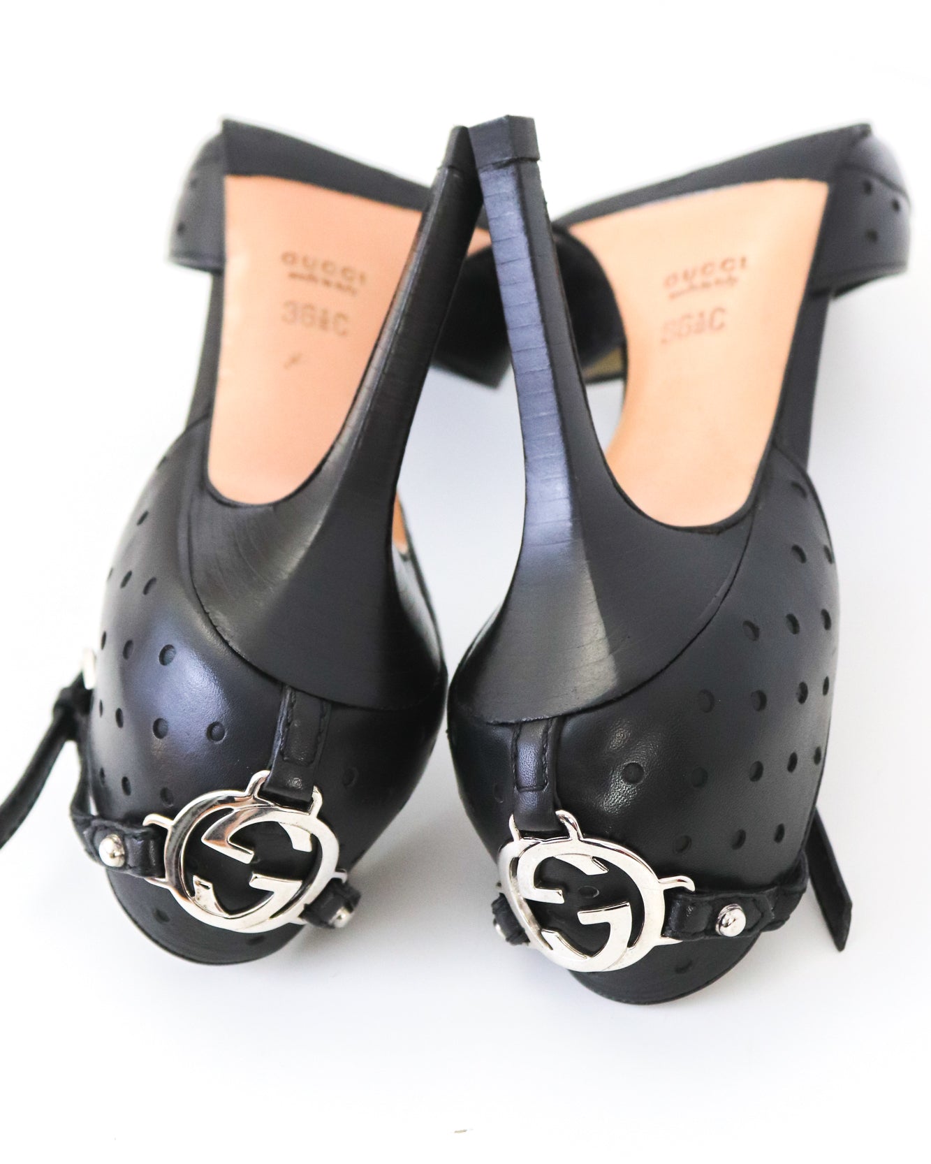 Vintage Gucci Black Leather GG Interlocking Logo Mary Jane Pumps / 36.5 (US 6.5)