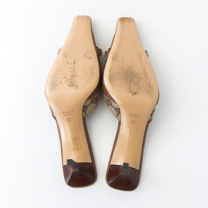 Vintage Gucci by Tom Ford Beige GG Monogram Mules Chain Horsebit Heels / 39 (US 9)