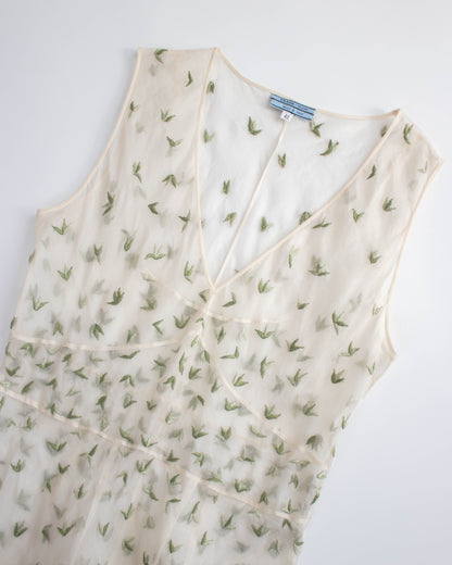 Vintage S/S 1995 Prada Sheer Embroidered Runway Dress / IT 42 (S)