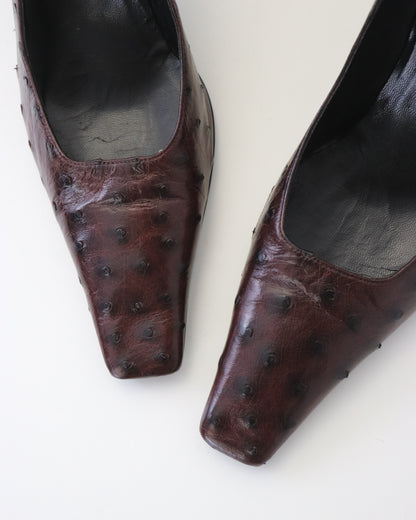 Rare S/S 1998 Gucci by Tom Ford Brown Ostrich Leather Crystal G Pumps / 39 (US 9)