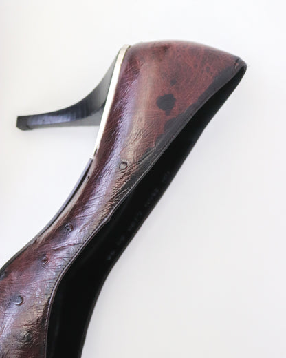 Rare S/S 1998 Gucci by Tom Ford Brown Ostrich Leather Crystal G Pumps / 39 (US 9)