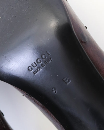 Rare S/S 1998 Gucci by Tom Ford Brown Ostrich Leather Crystal G Pumps / 39 (US 9)