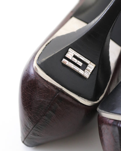 Rare S/S 1998 Gucci by Tom Ford Brown Ostrich Leather Crystal G Pumps / 39 (US 9)