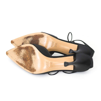 Vintage Gucci GG Logo Monogram Mules Pointed Toe Heels Strappy Pumps / 37.5 (US 7.5)
