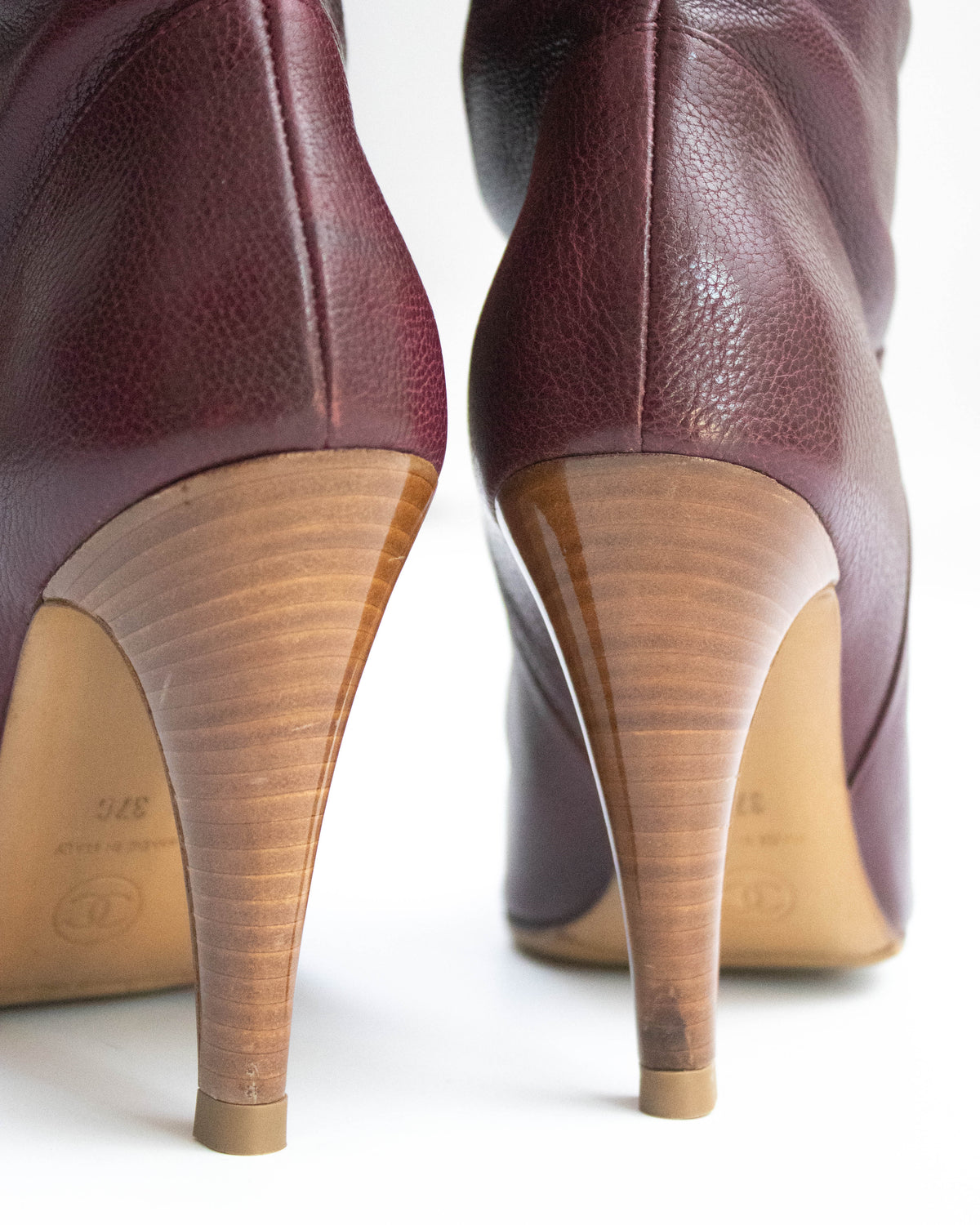 Vintage Chanel Burgundy Caviar Leather CC Logo Boots / 37 (US 7)