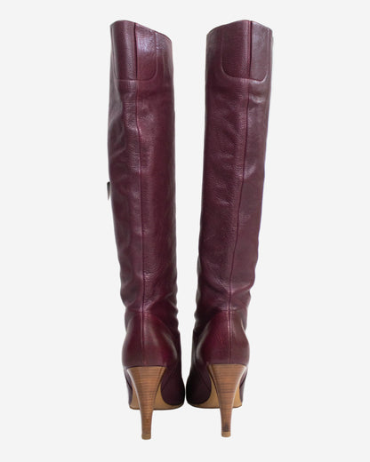 Vintage Chanel Burgundy Caviar Leather CC Logo Boots / 37 (US 7)