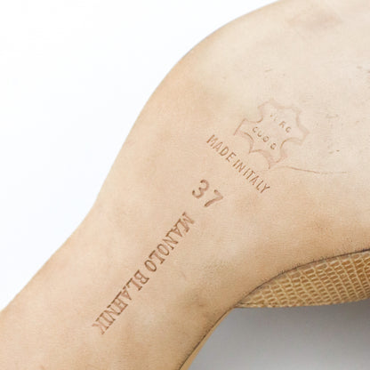 Vintage Manolo Blahnik Beige Carolyne Slingback Kitten Heels Reptile Leather / 37 (US 7)