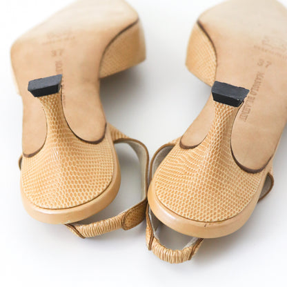 Vintage Manolo Blahnik Beige Carolyne Slingback Kitten Heels Reptile Leather / 37 (US 7)